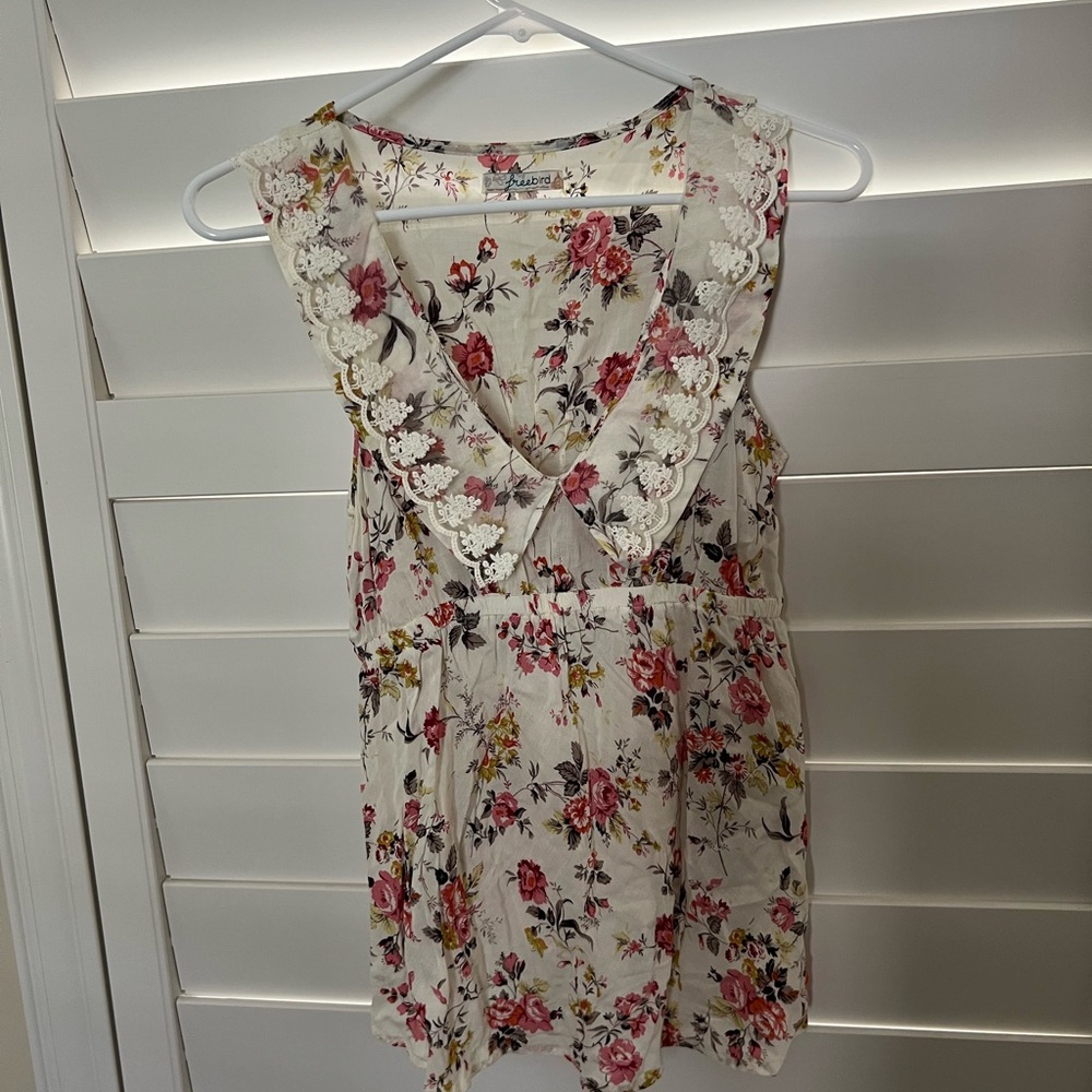 Freebird Floral Lace Trim Tank Top - Pink, Red, Yellow, Black, White